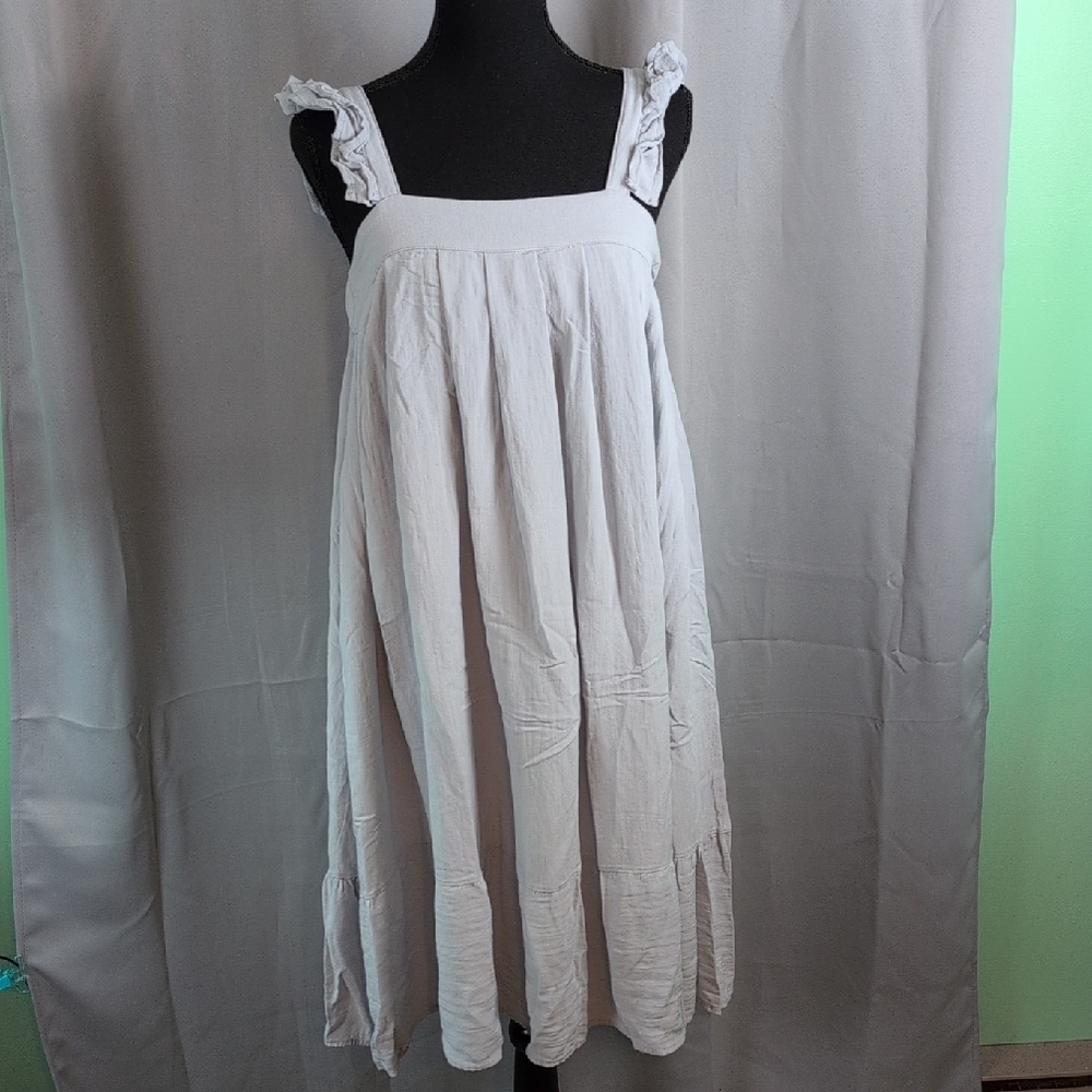 Elegant Cream Midi Dress with‎ Ruffle Straps